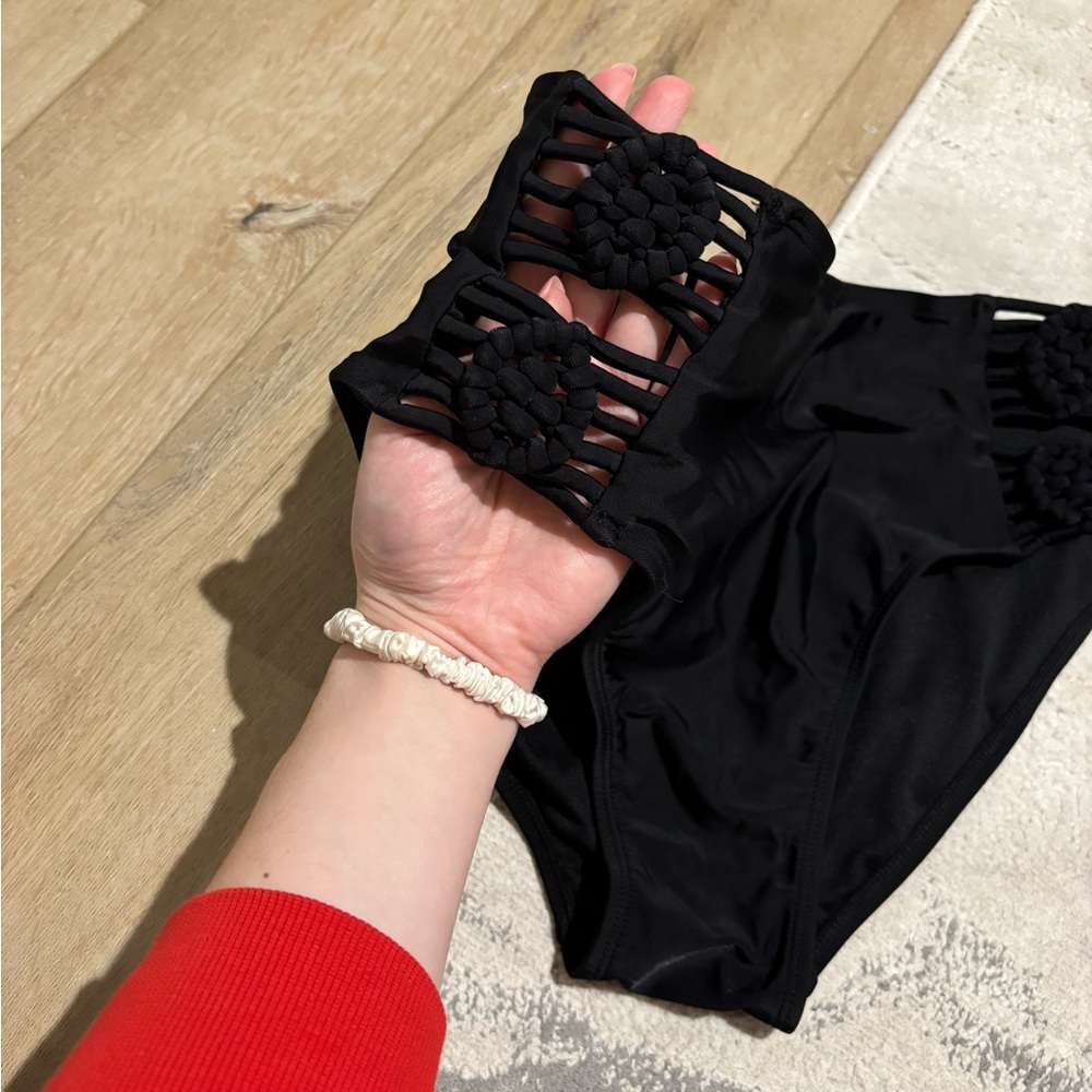 Xhilaration Black Crochet-Detail Bikini Bottoms